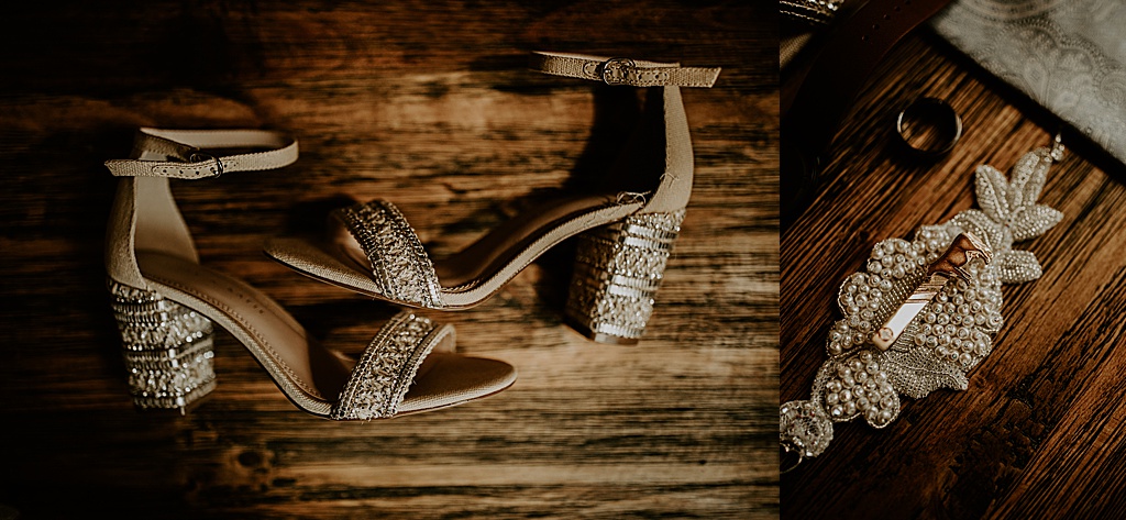 Wisconsin Barn Wedding | Copper Antler | Wedding details; high heels and hair clip