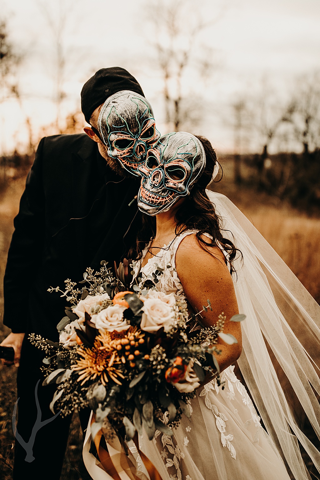 halloween wedding in skull masks