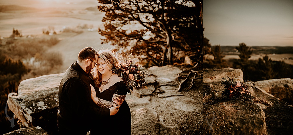 black wedding dress on cliff