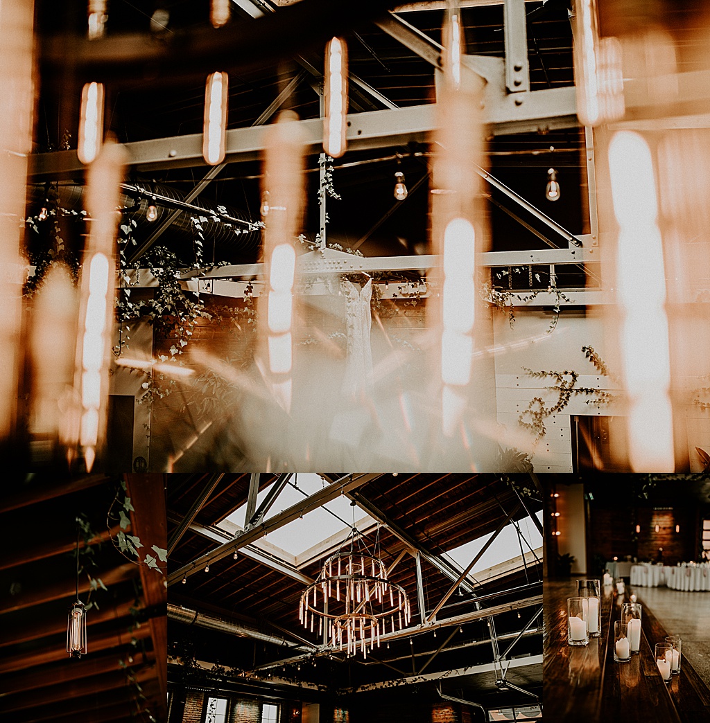 collage of rustic barn wedding reception decor